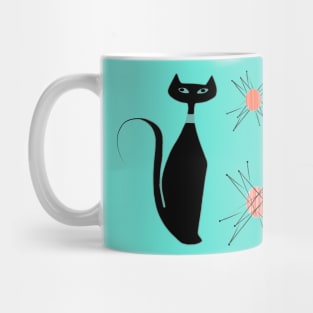 Retro Kitty Sitting next to Textured Starbursts Mug